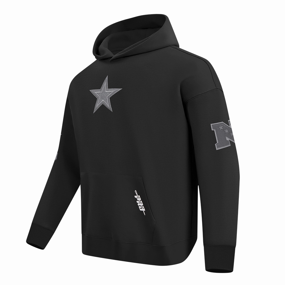 NFL DALLAS COWBOYS REVERSE FRENCH TERRY MEN'S DROP SHOULDER FLEECE PULLOVER HOODIE (BLACK)