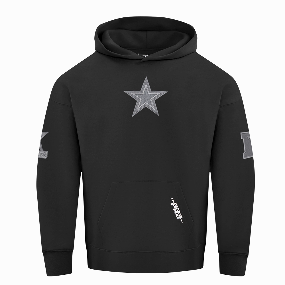 NFL DALLAS COWBOYS REVERSE FRENCH TERRY MEN'S DROP SHOULDER FLEECE PULLOVER HOODIE (BLACK)