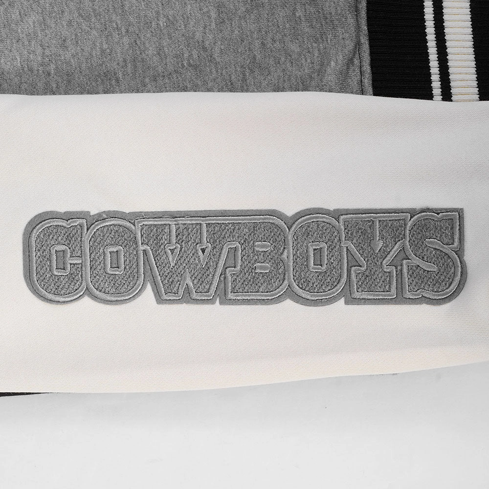 NFL DALLAS COWBOYS REVERSE FRENCH TERRY WOMEN'S COLOR BLOCK FLEECE FULL ZIP HOODIE (BLACK/GRAY/EGGSHELL)