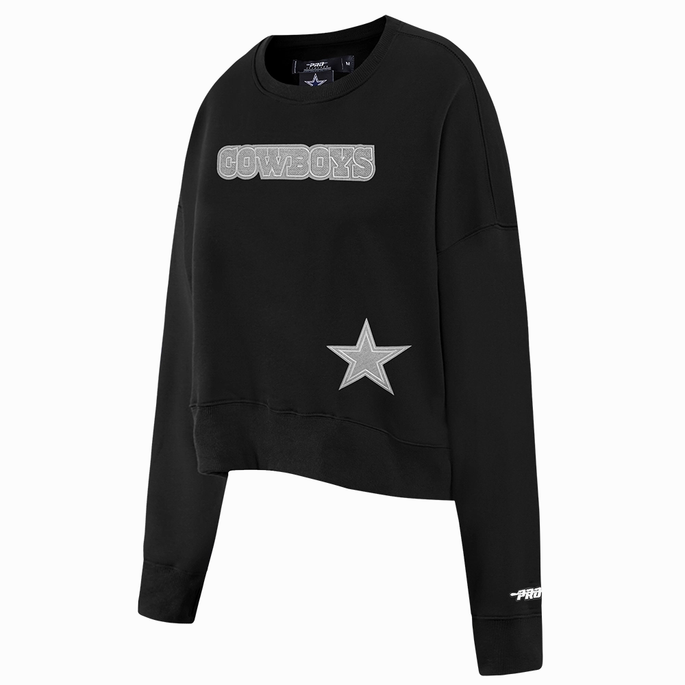 NFL DALLAS COWBOYS REVERSE FRENCH TERRY WOMEN'S FLEECE CREWNECK (BLACK)
