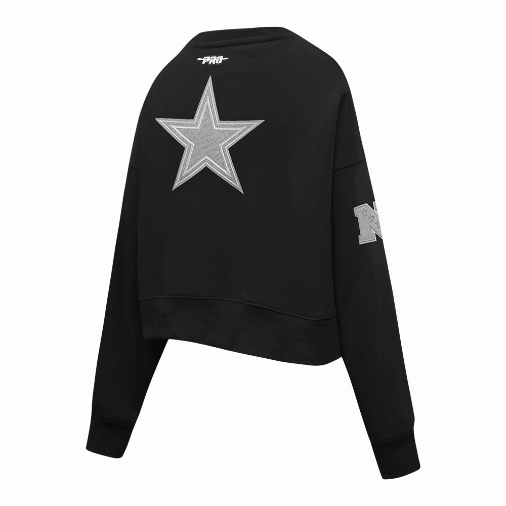 NFL DALLAS COWBOYS REVERSE FRENCH TERRY WOMEN'S FLEECE CREWNECK (BLACK)
