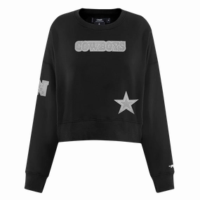 NFL DALLAS COWBOYS REVERSE FRENCH TERRY WOMEN'S FLEECE CREWNECK (BLACK)