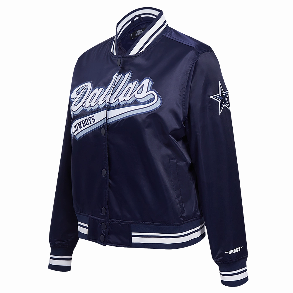 NFL DALLAS COWBOYS SCRIPT TAIL WOMEN'S SATIN JACKET (MIDNIGHT NAVY)