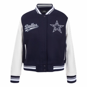 NFL DALLAS COWBOYS SCRIPT TAIL WOMEN'S WOOL VARSITY JACKET (MIDNIGHT NAVY/WHITE)