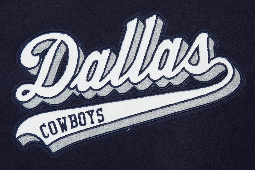 NFL DALLAS COWBOYS SCRIPT TAIL WOMEN'S WOOL VARSITY JACKET (MIDNIGHT NAVY/WHITE)