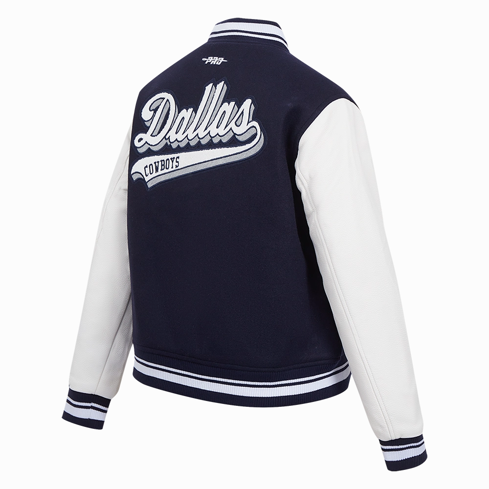 NFL DALLAS COWBOYS SCRIPT TAIL WOMEN'S WOOL VARSITY JACKET (MIDNIGHT NAVY/WHITE)