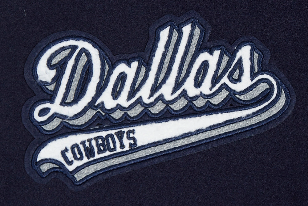 NFL DALLAS COWBOYS SCRIPT TAIL WOMEN'S WOOL VARSITY JACKET (MIDNIGHT NAVY/WHITE)