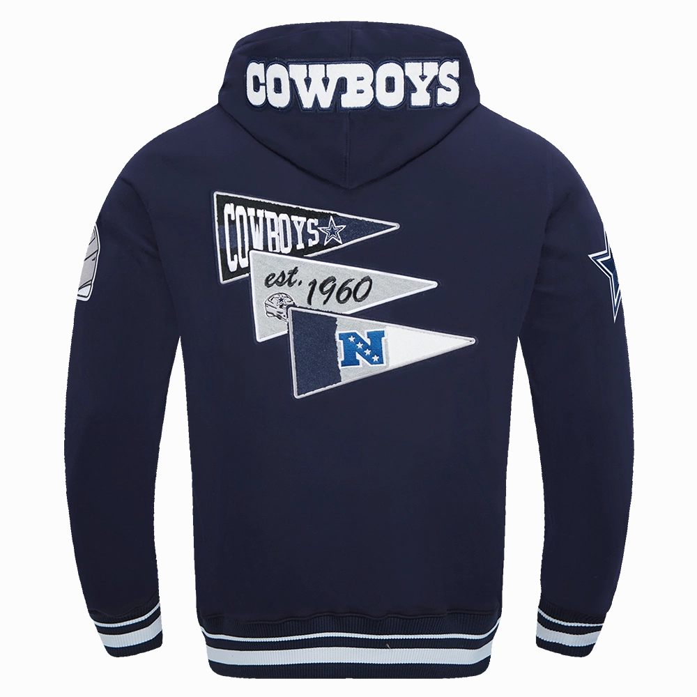 NFL DALLAS COWBOYS TEAM PENNANTS MEN'S RIB FLEECE PULLOVER HOODIE (MIDNIGHT NAVY)