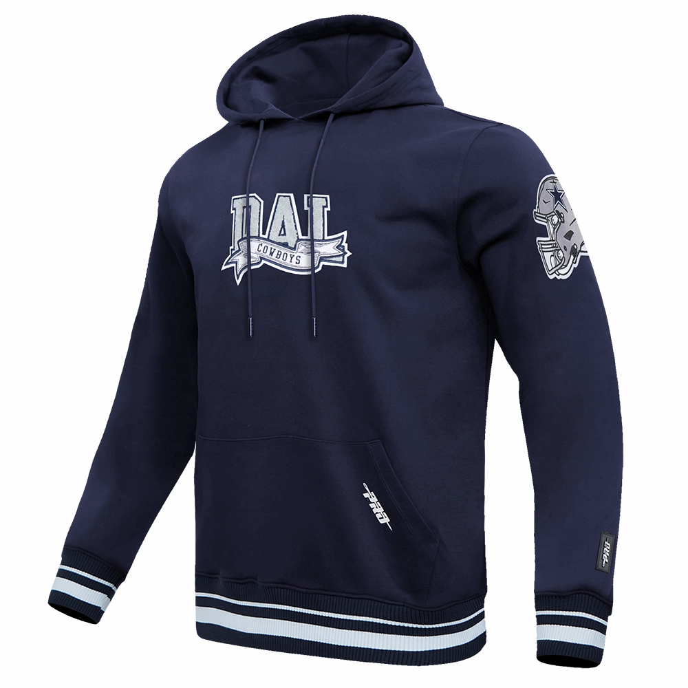 NFL DALLAS COWBOYS TEAM PENNANTS MEN'S RIB FLEECE PULLOVER HOODIE (MIDNIGHT NAVY)