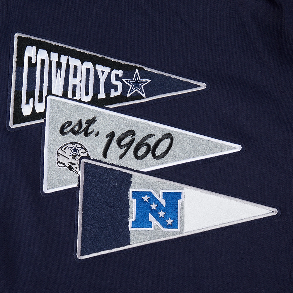 NFL DALLAS COWBOYS TEAM PENNANTS MEN'S RIB FLEECE PULLOVER HOODIE (MIDNIGHT NAVY)