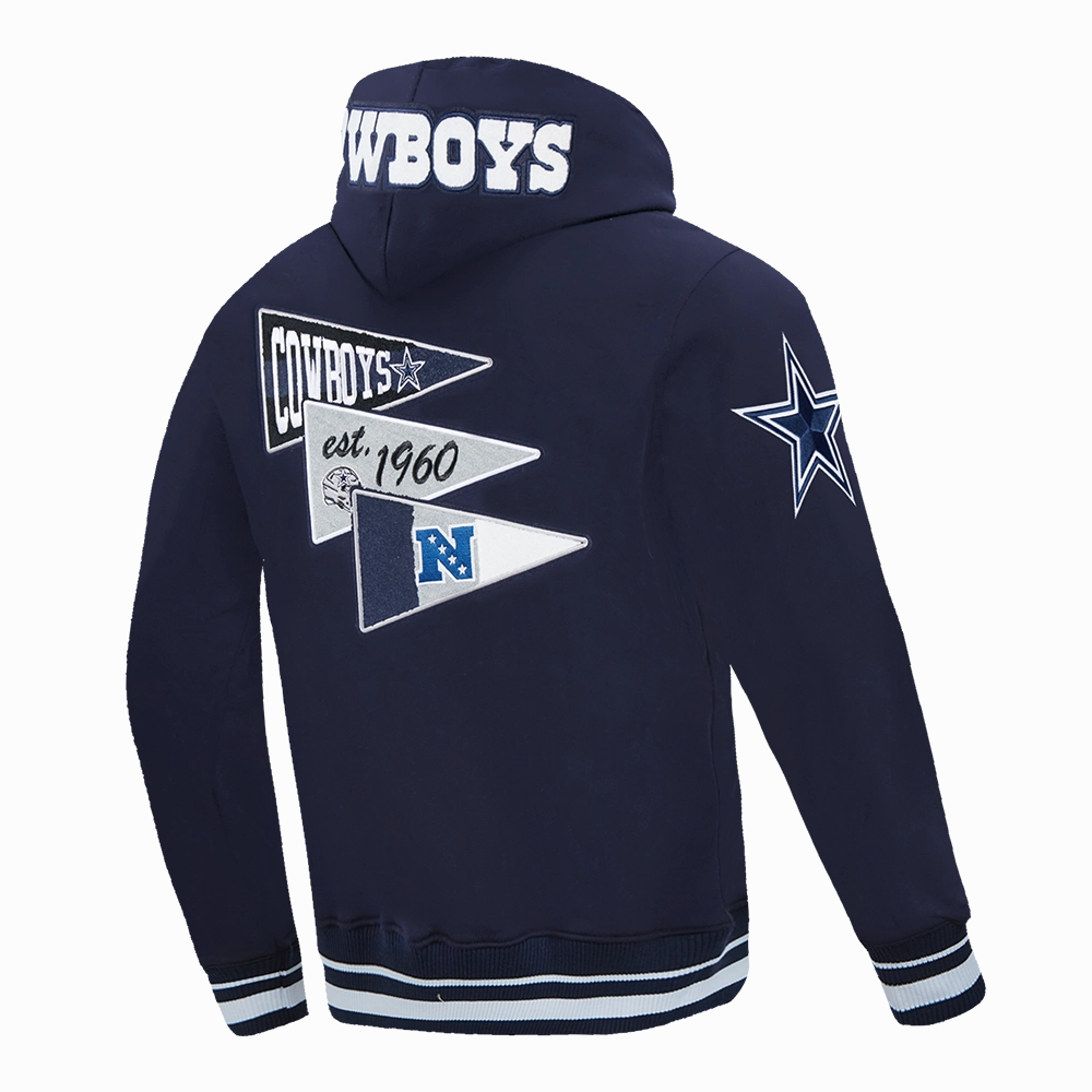 NFL DALLAS COWBOYS TEAM PENNANTS MEN'S RIB FLEECE PULLOVER HOODIE (MIDNIGHT NAVY)