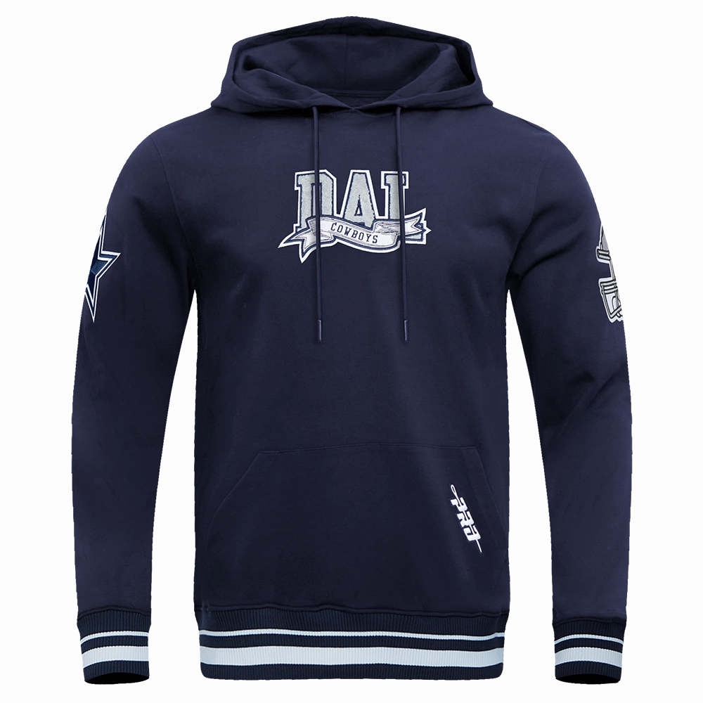 NFL DALLAS COWBOYS TEAM PENNANTS MEN'S RIB FLEECE PULLOVER HOODIE (MIDNIGHT NAVY)