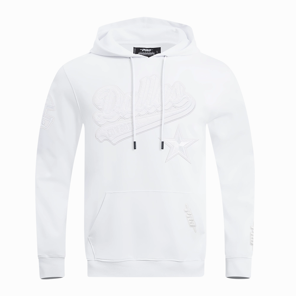 NFL DALLAS COWBOYS WHITE OUT MEN'S DOUBLE KNIT PULLOVER HOODIE (WHITE)