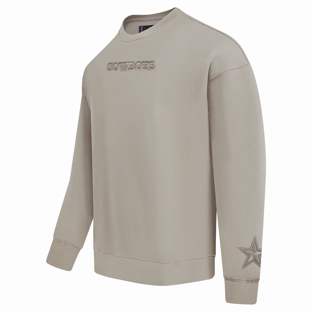 NFL DALLAS COWBOYS WINGSPAN MEN'S DROP SHOULDER FLEECE CREWNECK (TAUPE)