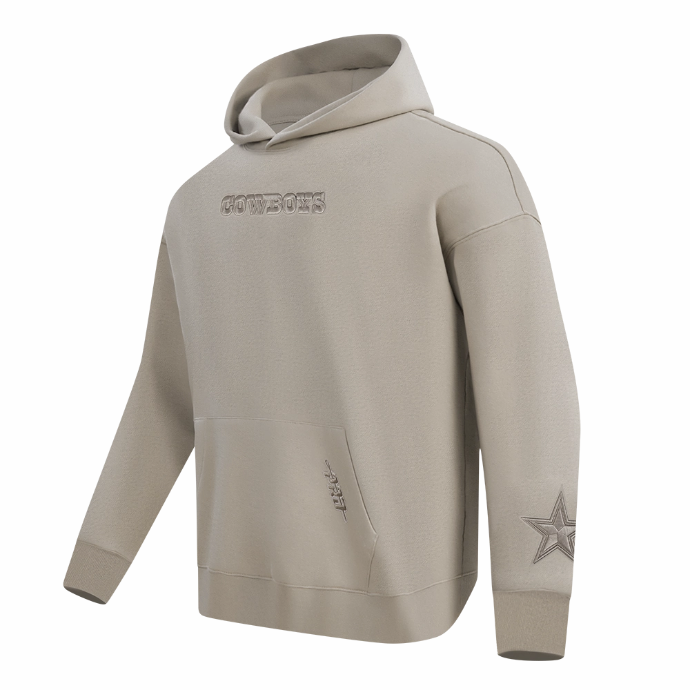 NFL DALLAS COWBOYS WINGSPAN MEN'S DROP SHOULDER FLEECE PULLOVER HOODIE (TAUPE)