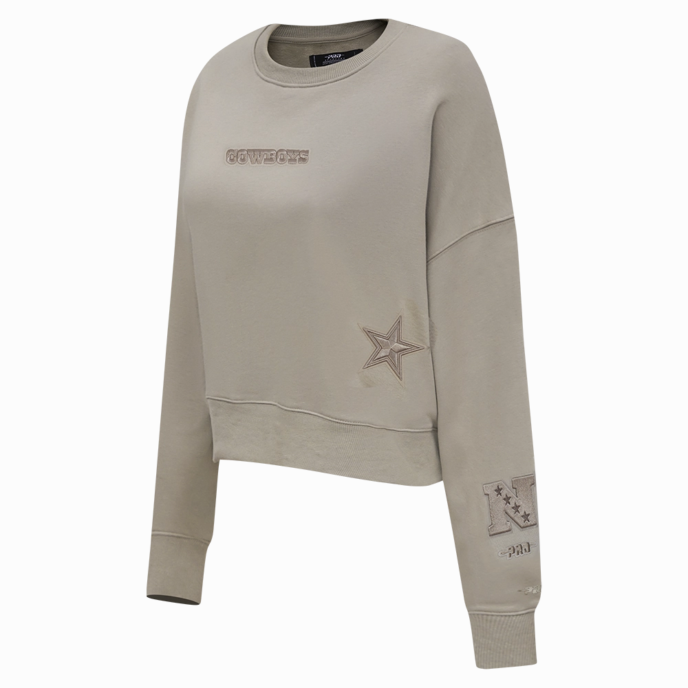 NFL DALLAS COWBOYS WINGSPAN WOMEN'S FLEECE CREWNECK (TAUPE)