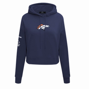 NFL DENVER BRONCOS CLASSIC WOMEN'S FLEECE CROPPED PULLOVER HOODIE (MIDNIGHT NAVY)