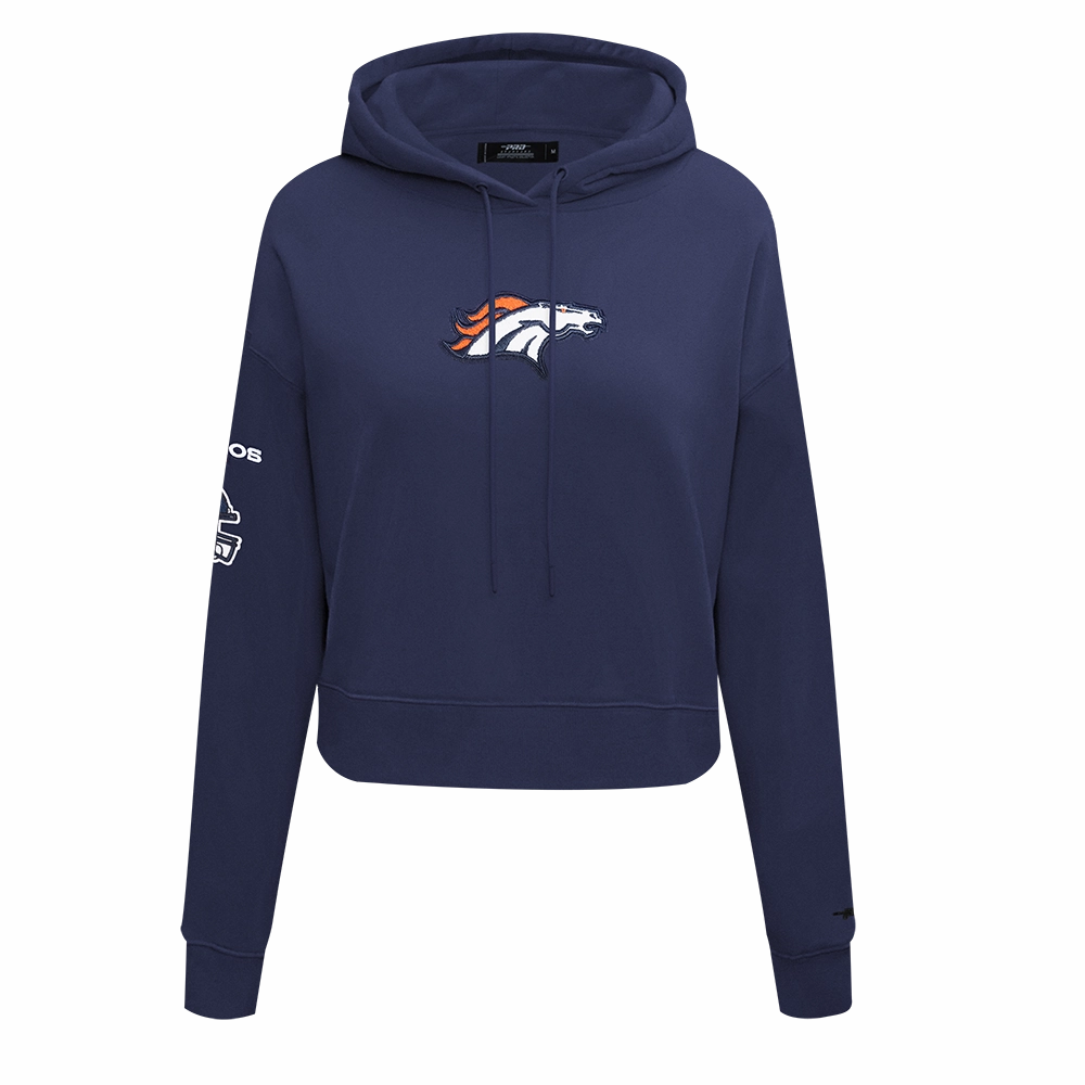 NFL DENVER BRONCOS CLASSIC WOMEN'S FLEECE CROPPED PULLOVER HOODIE (MIDNIGHT NAVY)