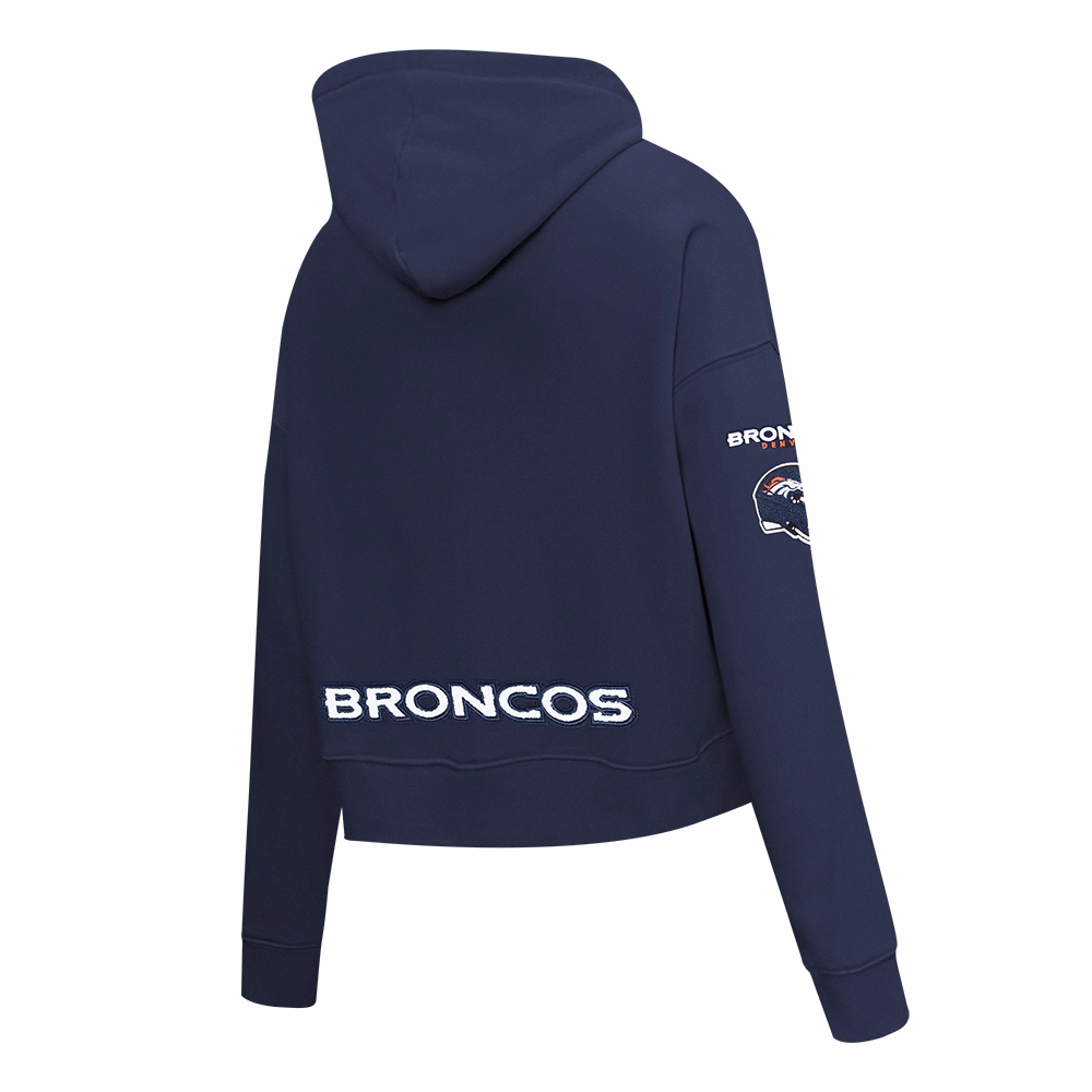 NFL DENVER BRONCOS CLASSIC WOMEN'S FLEECE CROPPED PULLOVER HOODIE (MIDNIGHT NAVY)