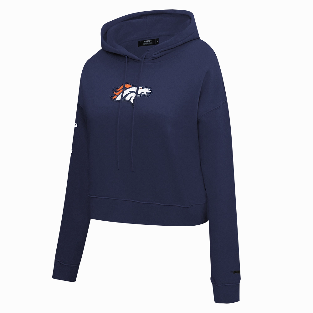 NFL DENVER BRONCOS CLASSIC WOMEN'S FLEECE CROPPED PULLOVER HOODIE (MIDNIGHT NAVY)