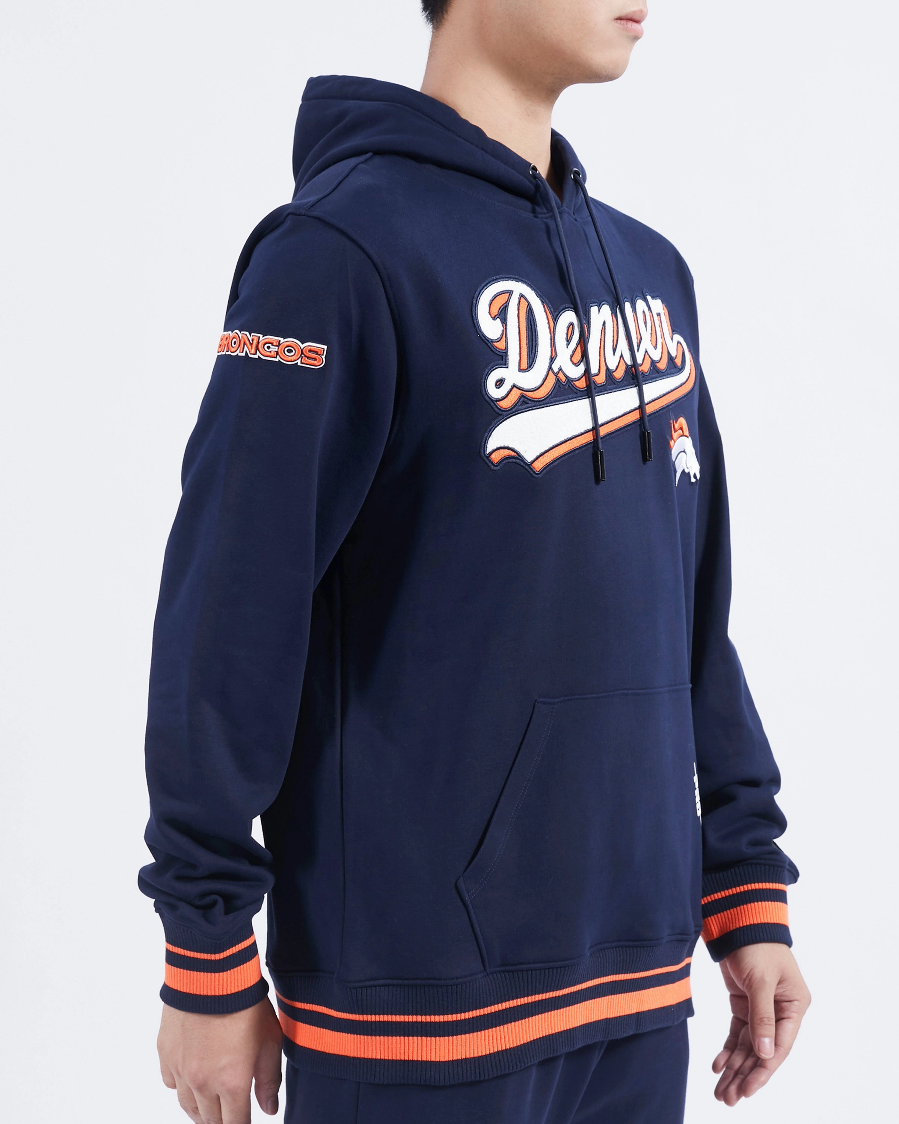 NFL DENVER BRONCOS SCRIPT TAIL MEN'S RIB FLC PO HOODIE (MIDNIGHT NAVY/ORANGE/MIDNIGHT NAVY)
