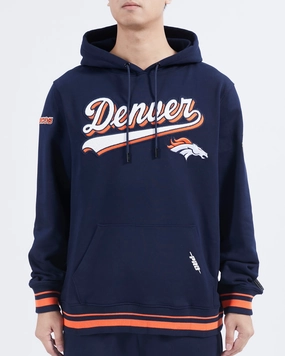 NFL DENVER BRONCOS SCRIPT TAIL MEN'S RIB FLC PO HOODIE (MIDNIGHT NAVY/ORANGE/MIDNIGHT NAVY)