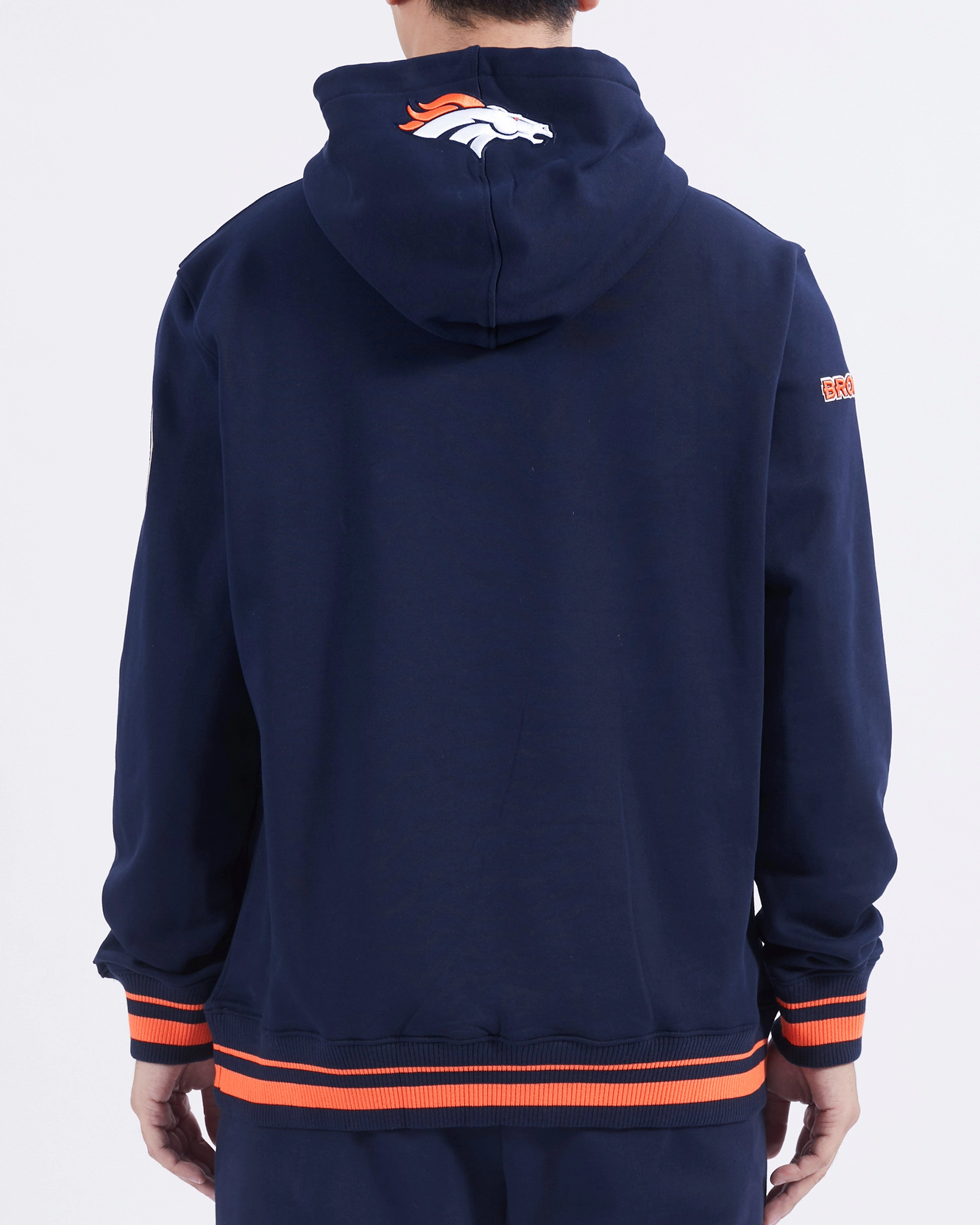 NFL DENVER BRONCOS SCRIPT TAIL MEN'S RIB FLC PO HOODIE (MIDNIGHT NAVY/ORANGE/MIDNIGHT NAVY)