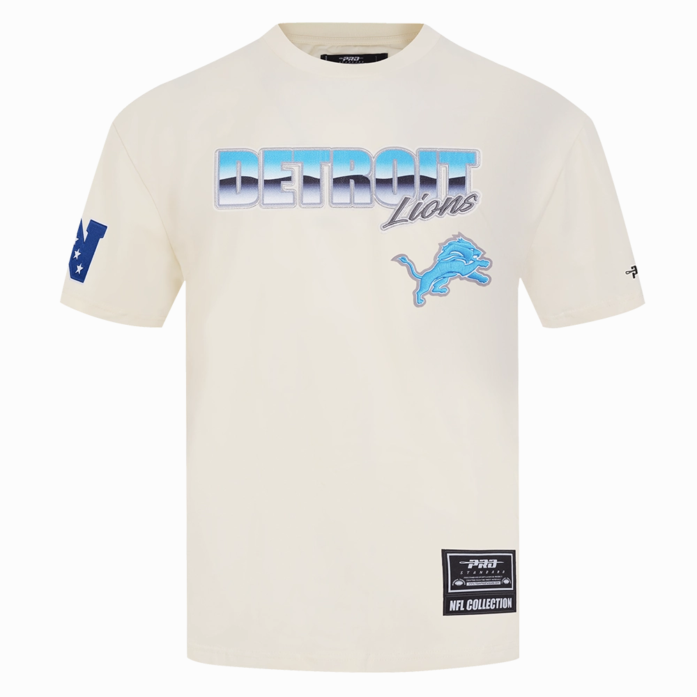 NFL DETROIT LIONS CHROME MEN'S COTTON JERSEY DROP SHOULDER TEE (EGGSHELL)