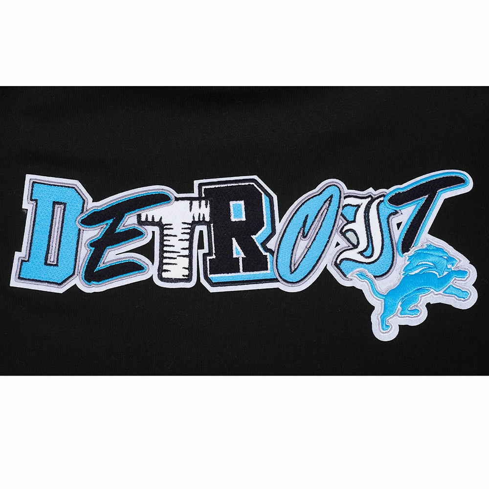 NFL DETROIT LIONS CITY RANSOM MEN'S RIB FLEECE PULLOVER HOODIE (BLACK)