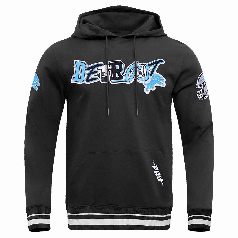 NFL DETROIT LIONS CITY RANSOM MEN'S RIB FLEECE PULLOVER HOODIE (BLACK)