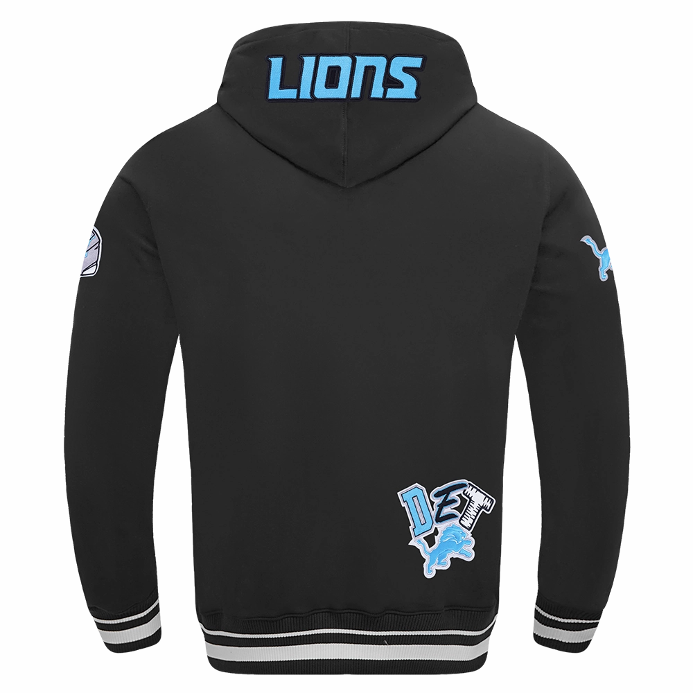 NFL DETROIT LIONS CITY RANSOM MEN'S RIB FLEECE PULLOVER HOODIE (BLACK)