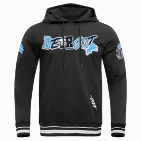 NFL DETROIT LIONS CITY RANSOM MEN'S RIB FLEECE PULLOVER HOODIE (BLACK)