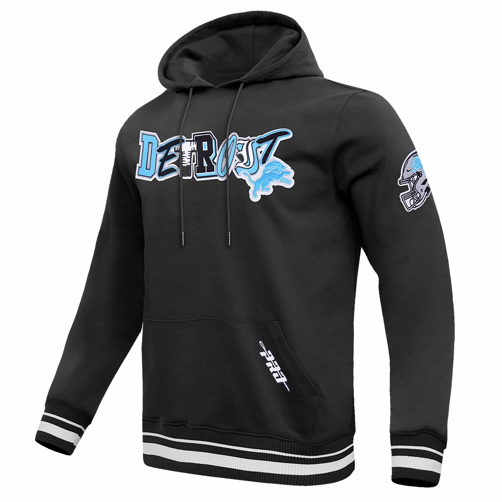 NFL DETROIT LIONS CITY RANSOM MEN'S RIB FLEECE PULLOVER HOODIE (BLACK)
