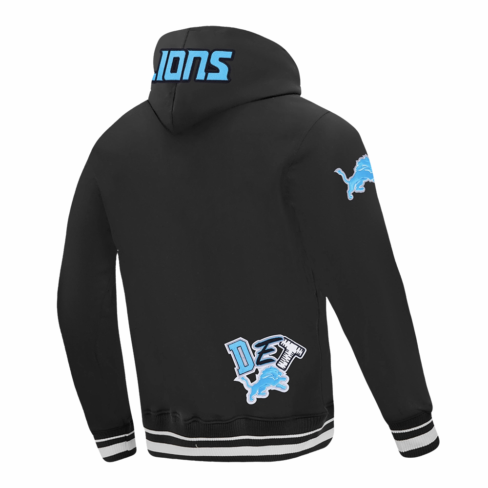 NFL DETROIT LIONS CITY RANSOM MEN'S RIB FLEECE PULLOVER HOODIE (BLACK)