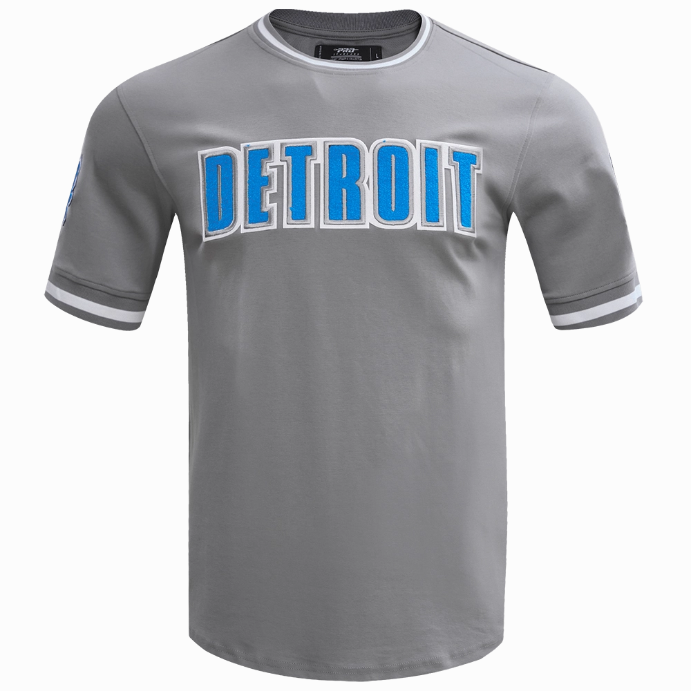 NFL DETROIT LIONS CLASSIC CHENILLE MEN'S DOUBLE KNIT TEE (GRAY)