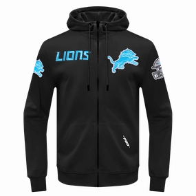 NFL DETROIT LIONS CLASSIC WIND SUIT MEN'S WOVEN FULL ZIP PULLOVER HOODIE (BLACK)