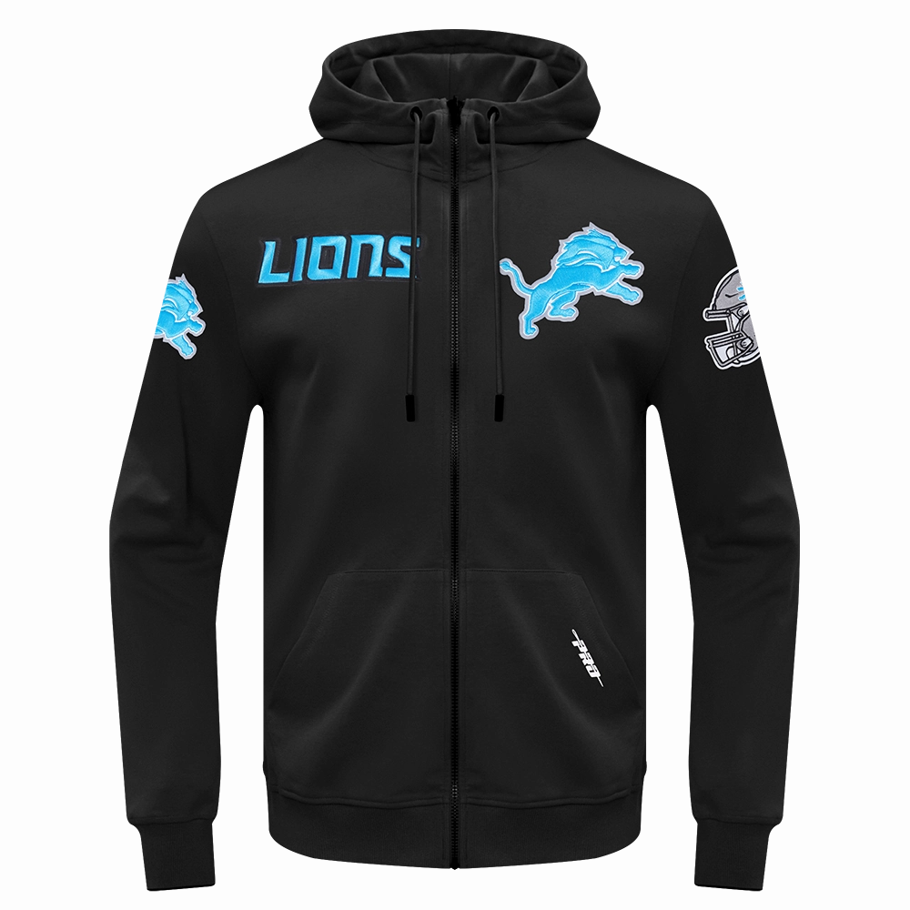 NFL DETROIT LIONS CLASSIC WIND SUIT MEN'S WOVEN FULL ZIP PULLOVER HOODIE (BLACK)