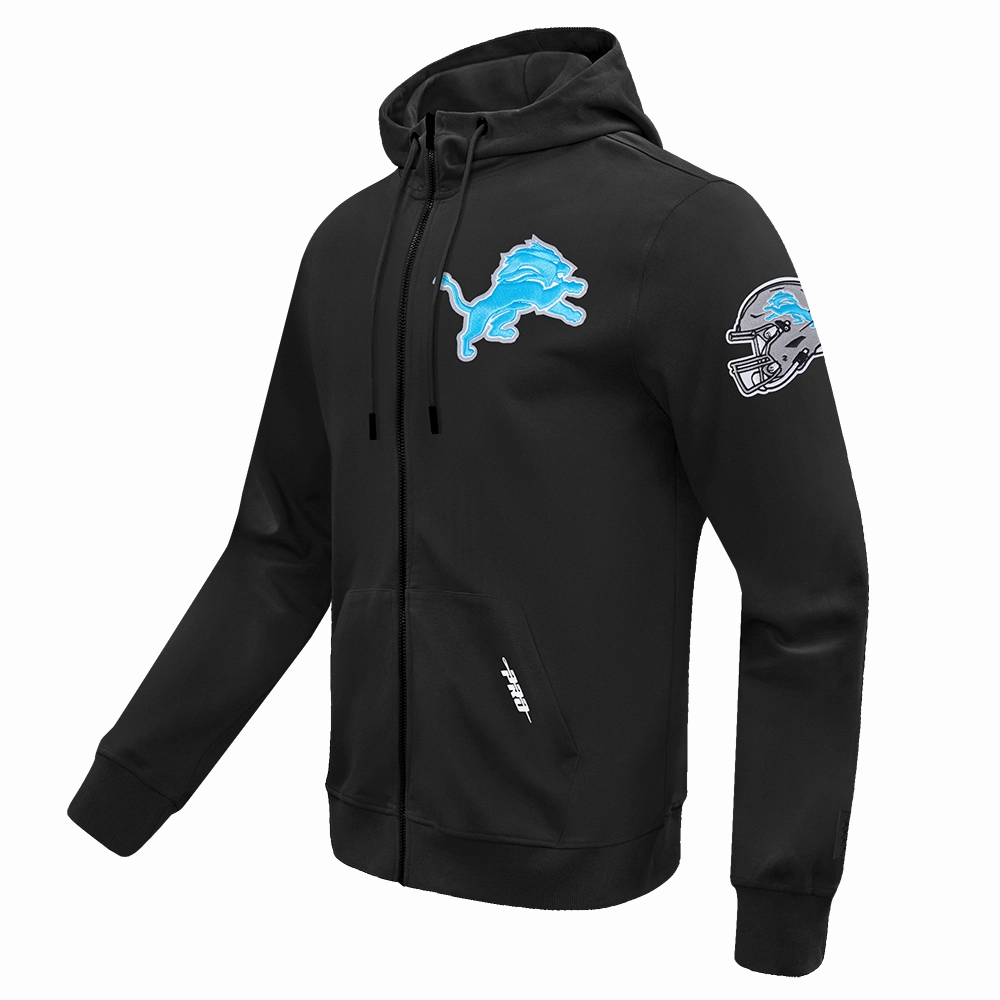 NFL DETROIT LIONS CLASSIC WIND SUIT MEN'S WOVEN FULL ZIP PULLOVER HOODIE (BLACK)