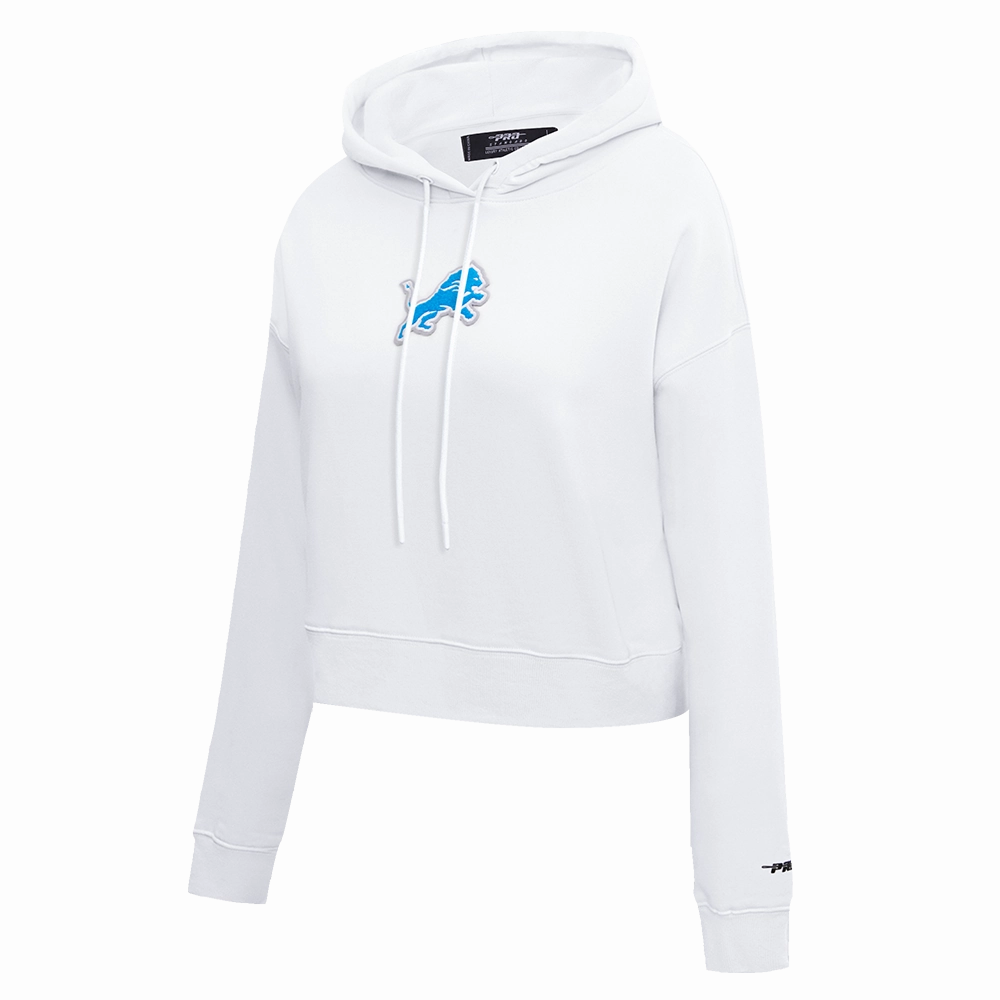 NFL DETROIT LIONS CLASSIC WOMEN'S CROPPED PULLOVER HOODIE (WHITE)