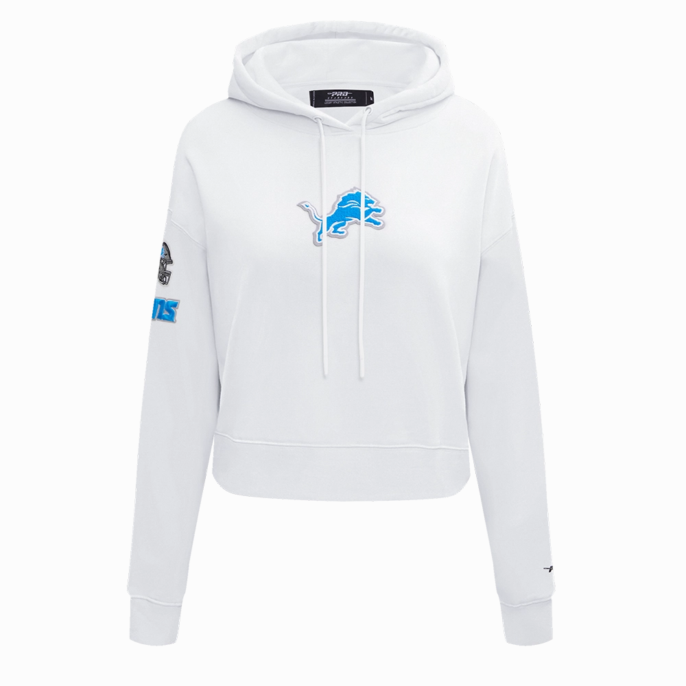 NFL DETROIT LIONS CLASSIC WOMEN'S CROPPED PULLOVER HOODIE (WHITE)