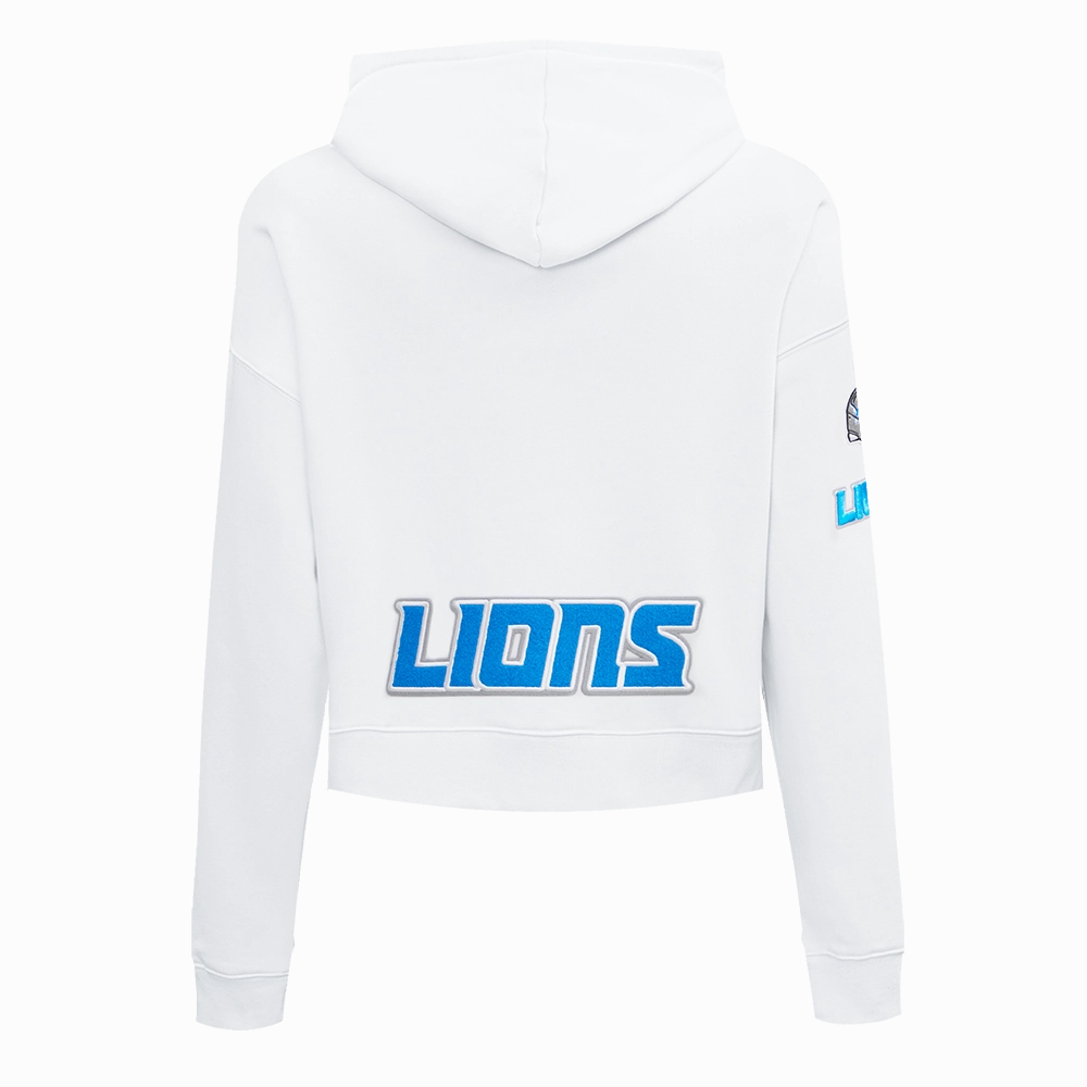 NFL DETROIT LIONS CLASSIC WOMEN'S CROPPED PULLOVER HOODIE (WHITE)
