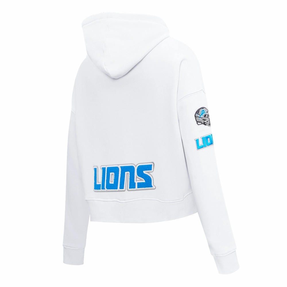 NFL DETROIT LIONS CLASSIC WOMEN'S CROPPED PULLOVER HOODIE (WHITE)