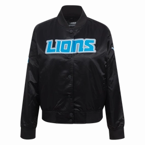 NFL DETROIT LIONS CLASSIC WOMEN'S SATIN JACKET (BLACK)