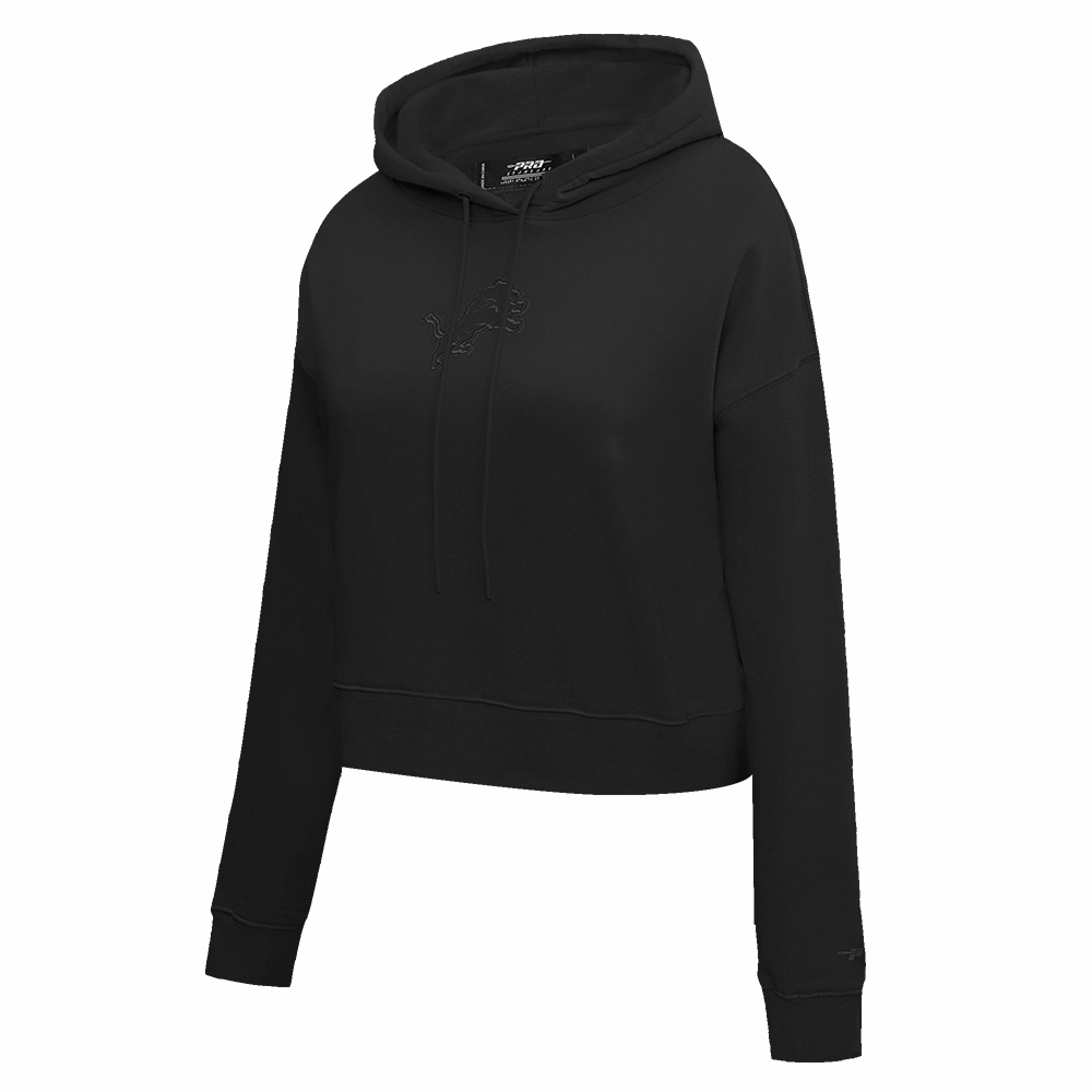 NFL DETROIT LIONS NEUTRAL WOMEN'S CROPPED PULLOVER HOODIE (BLACK)