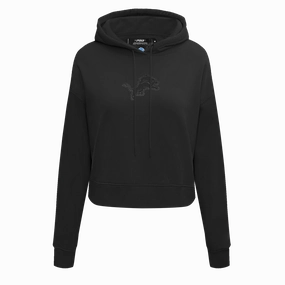 NFL DETROIT LIONS NEUTRAL WOMEN'S CROPPED PULLOVER HOODIE (BLACK)