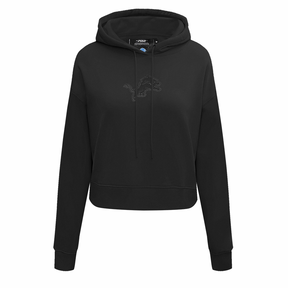 NFL DETROIT LIONS NEUTRAL WOMEN'S CROPPED PULLOVER HOODIE (BLACK)