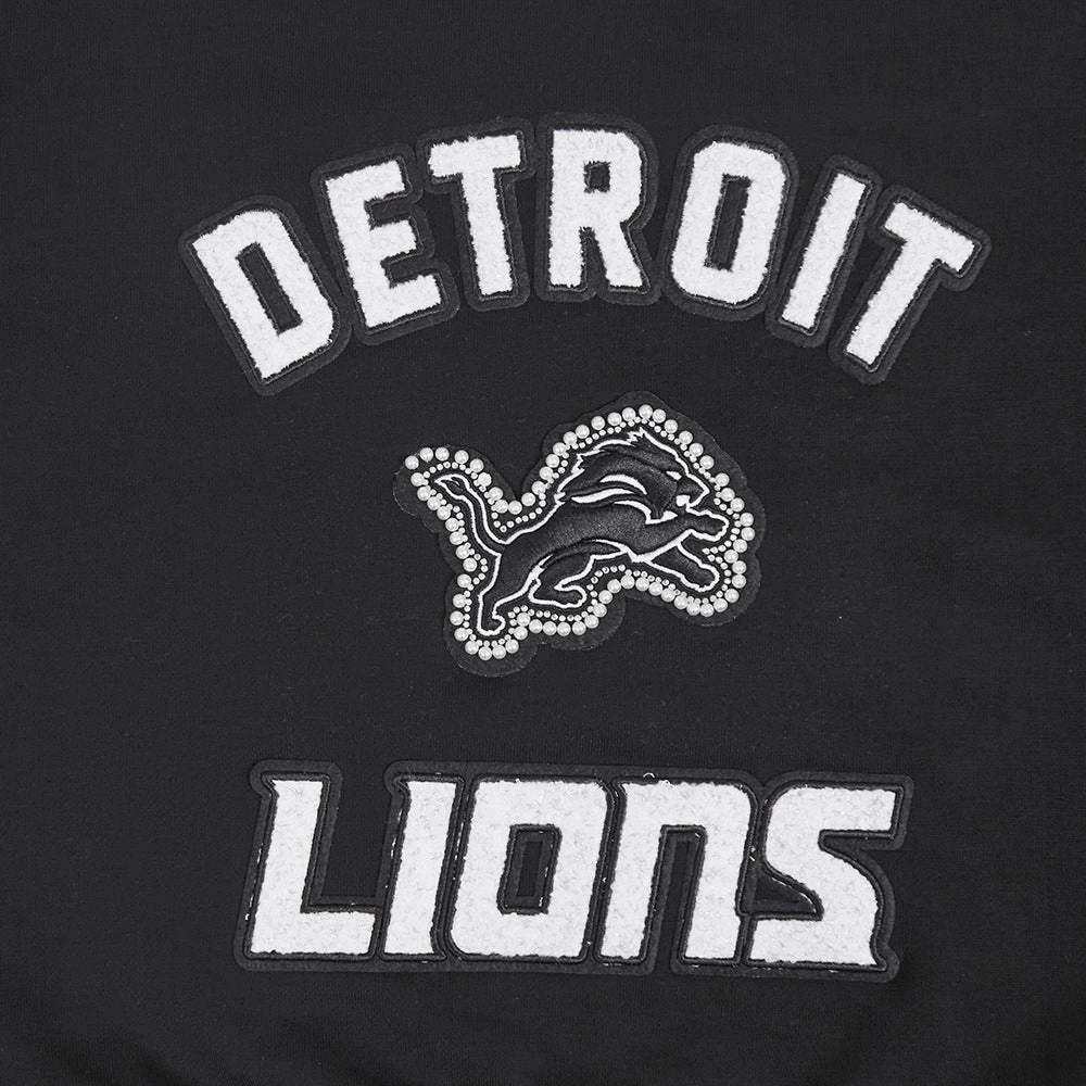 NFL DETROIT LIONS PEARLS WOMEN'S RIB FLEECE CREWNECK (BLACK)