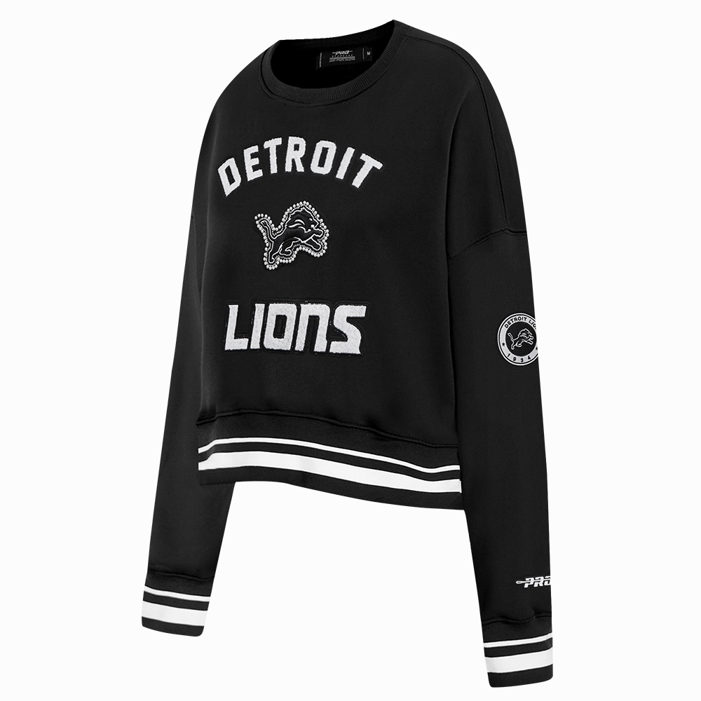 NFL DETROIT LIONS PEARLS WOMEN'S RIB FLEECE CREWNECK (BLACK)