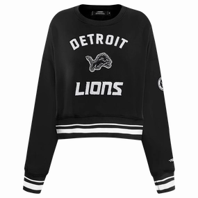 NFL DETROIT LIONS PEARLS WOMEN'S RIB FLEECE CREWNECK (BLACK)