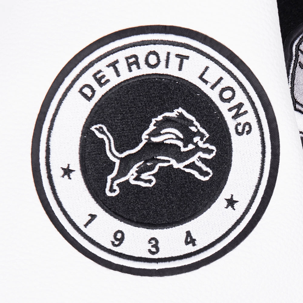 NFL DETROIT LIONS PEARLS WOMEN'S RIB WOOL VARSITY JACKET (BLACK/WHITE)